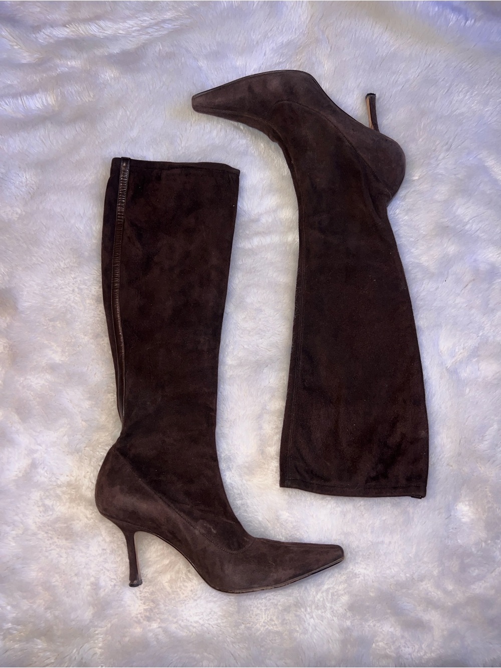 Jimmy Choo Iris Dark Brown Suede Knee-High Pointed Toe Stiletto Boots